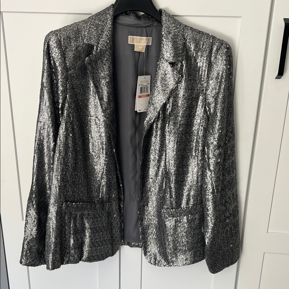 MICHAEL Michael Kors sequin Silver Metallic Blazer BNWT